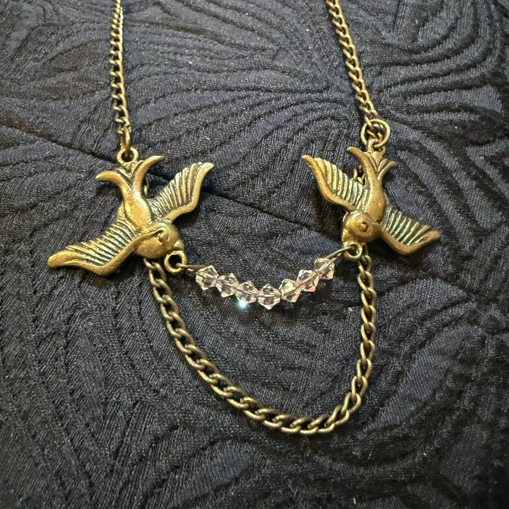 Brass-Tone Bird Pendant Necklace - Handmade necklace by Me 📿